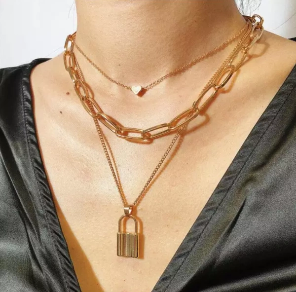 Multi Layer Lock Chain - Gold